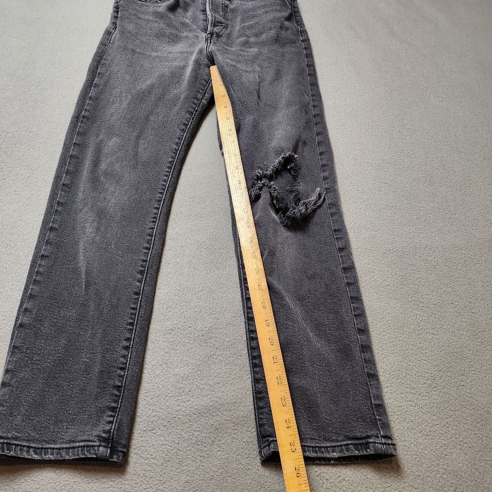 Levis Wedgie Straight Button Fly High Rise Premium Jeans Gray Black Wash Size 27 - Picture 14 of 14
